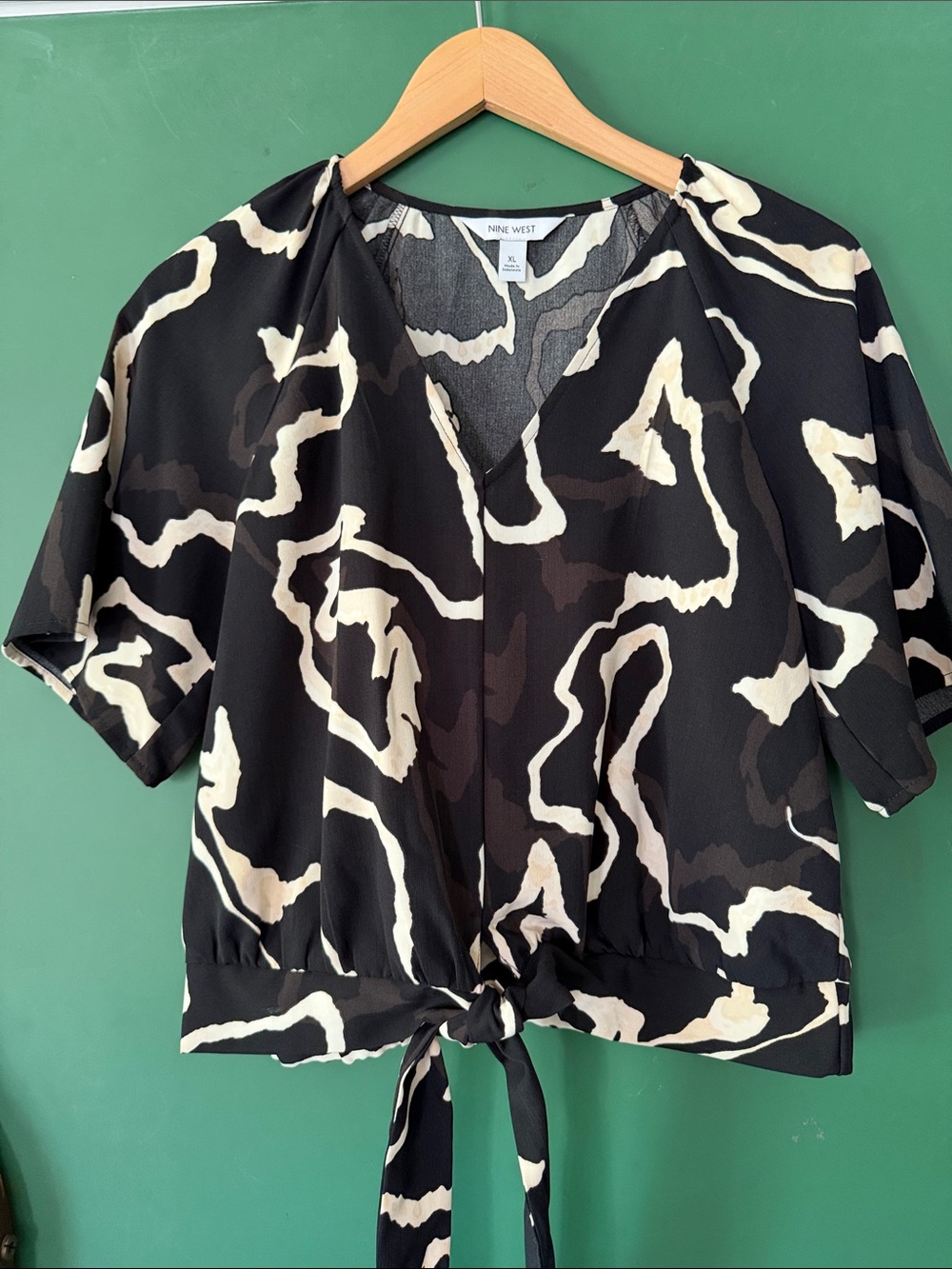 NWT Nine West Dolman Sleeve Tie Front Top Womens XL V-neck Work Classic